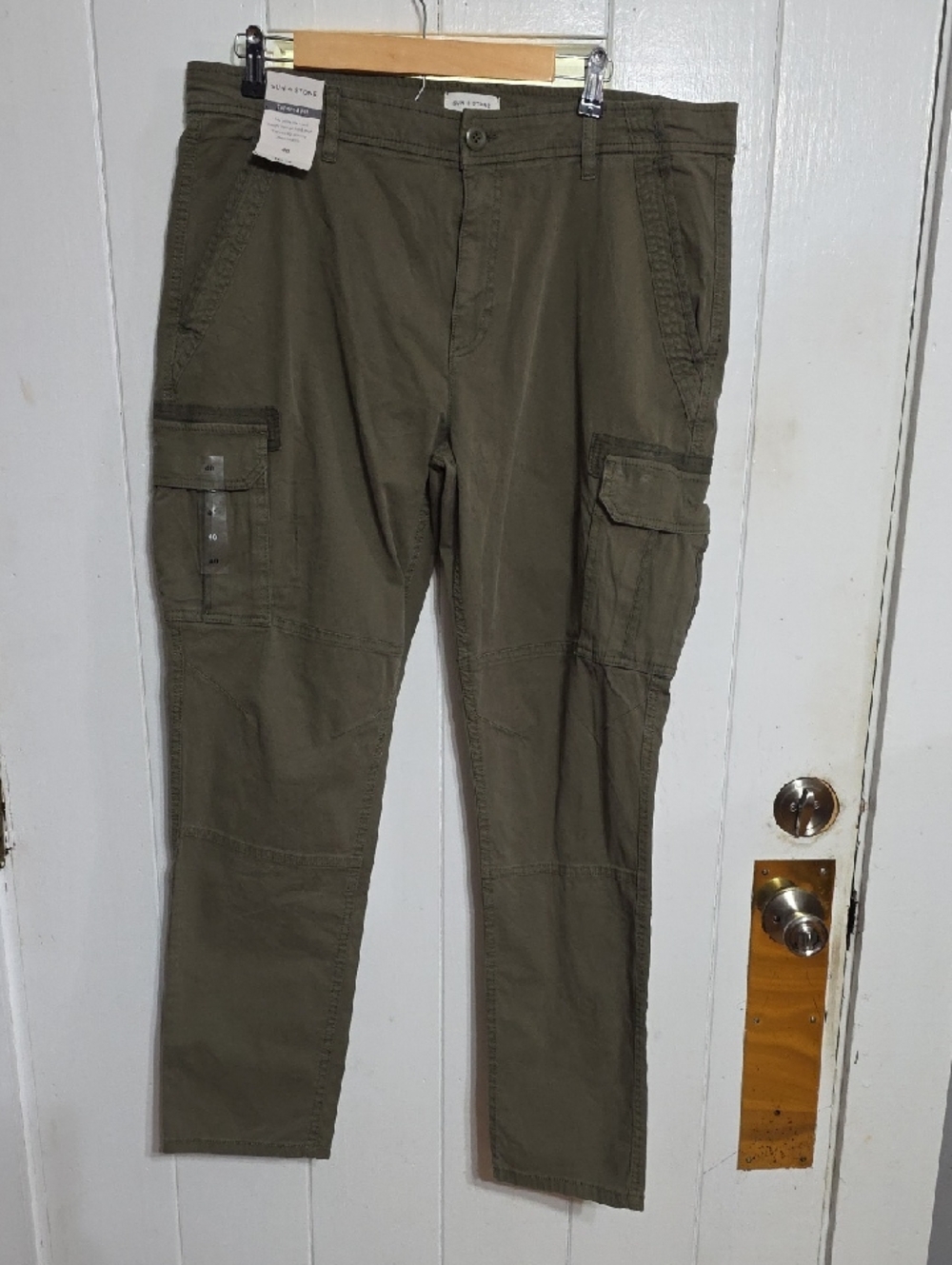 NWT Sun & Stone Men's Cargo Pants Khaki Green Tapered Fit Stretch Sz 40